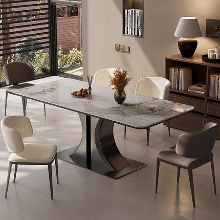 餐桌椅客厅家用现代简约2024新款长方形意式轻奢岩板小户型饭歺桌