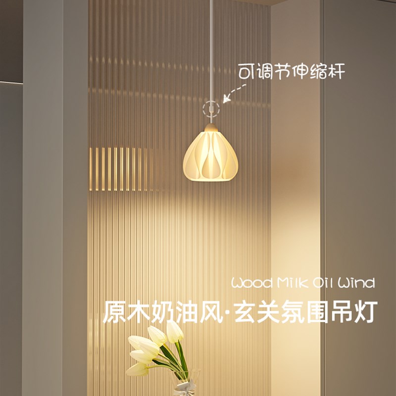 法式复古玄关小吊灯门p厅过道氛围灯卧室床头吊线灯奶油风可伸缩