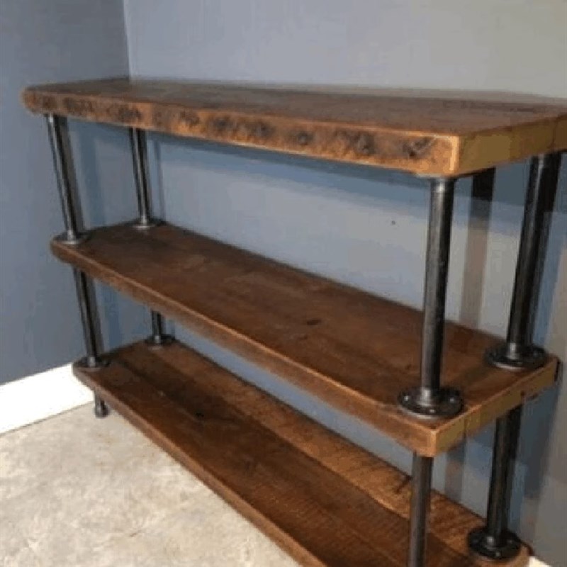 loft工业风实木搁板架多层落地收纳架置物架书架水管陈列展示货架