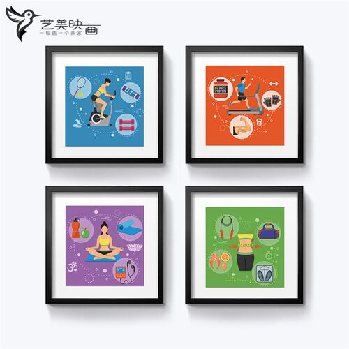 【有氧运代】健身房三联客厅画墙画壁画现动挂画沙发背景墙画有框