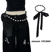 春夏韩系波点珍珠项链丝巾女新款 腰链丝带氛围感装 饰百搭领巾