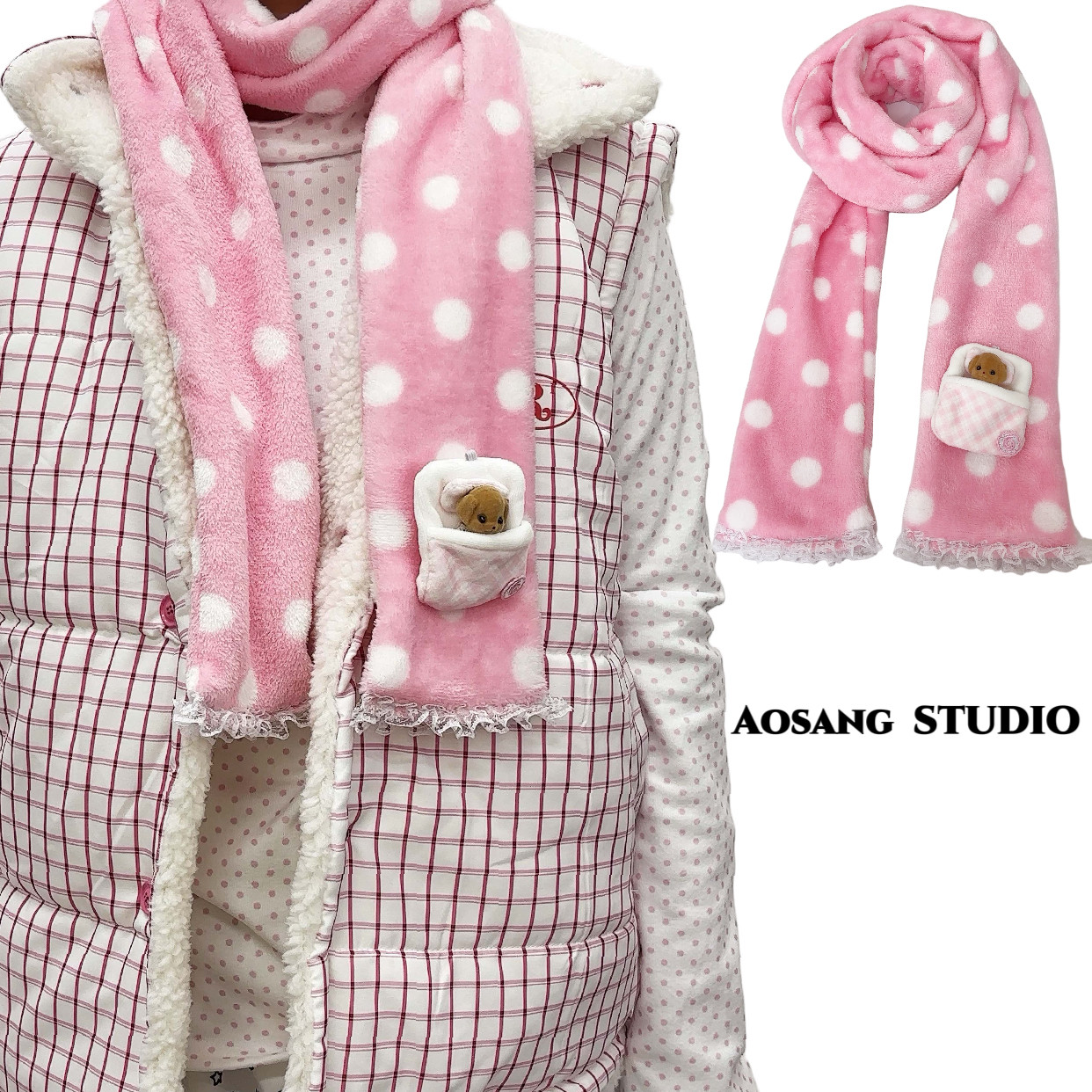 日系软妹可爱粉色日系粉色波点软萌兔围巾保暖围脖,服饰配件/皮带/帽子/围巾,围巾/丝巾/披肩,淘宝优惠券,粉丝福利购,淘宝优惠卷