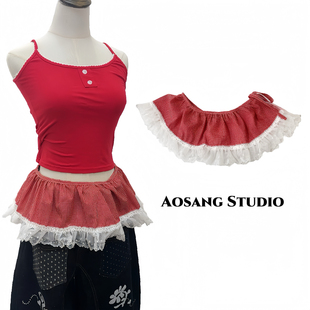 新年个性格纹y2k花边叠穿红色碎花可爱屁帘儿搭配神器