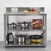 不锈钢工作台饭店家用厨房烧饭炒菜灶台案板切菜桌三层收纳置物架