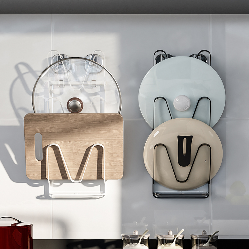 吸盘铁艺a锅盖架厨房免打孔壁挂式菜板砧板置物架子多层放锅盖神