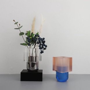 现简约创意白水晶花插干花家居艺术花器装饰品客厅餐厅摆件