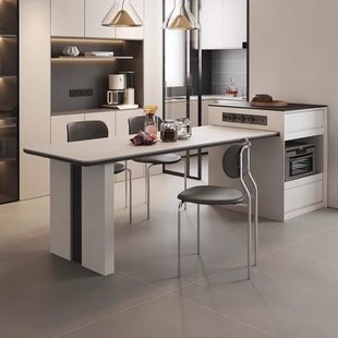 意式极简岩板岛台餐桌一体可伸缩家用餐厅可放微波炉倒台餐桌一体