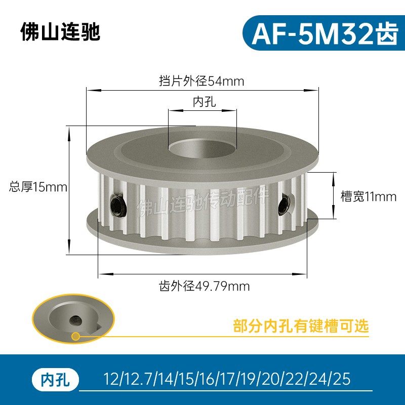 两面平同步轮 5M32齿/T 槽宽11 AF型 铝同I步皮带轮 32P5M100-A-P