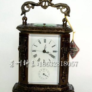 钟表 四功能皮套钟 古典纯铜机械 小座钟 报时闹钟 仿古董做旧