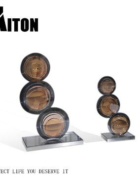 现代轻奢水晶几何抽象摆r件创意雕塑艺术品样板间酒店电视柜装饰