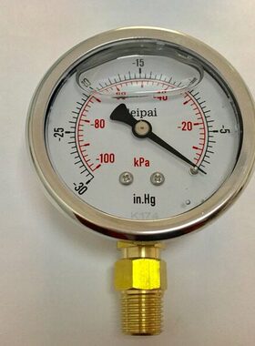 负压耐振表 -100kpa-0 -30in.hg-0 不锈钢外壳直径68mm 铜螺纹