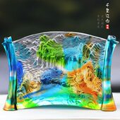 千里江山琉璃山水屏风摆件客厅公书房前台桌面摆放档中式 送礼