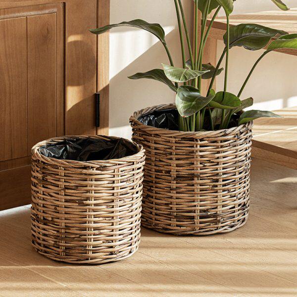 田园风手工编织藤编装饰花篮客厅阳台植物花盆架大号收纳筐竹编筐