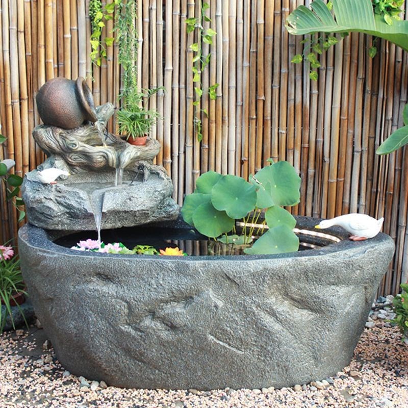 田园花园庭院户外露台假山流水喷泉鱼池水池鱼缸S阳台装饰造景摆