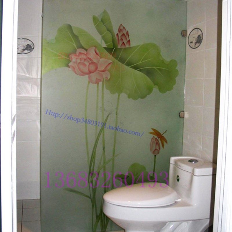 钢化雕花玄关隔断门芯屏风透光手工雕刻工艺术玻璃郁金香金色欧式