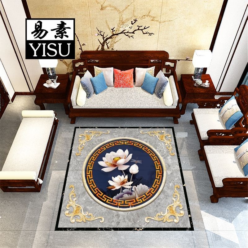 新中式客厅拼花瓷砖别墅进门地板砖饭厅入户N玄关定制图案造型地