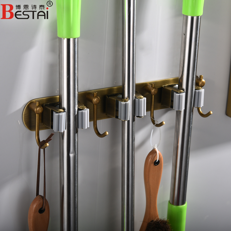 拖把挂钩免打孔卫生间q收纳神器全铜扫把挂架子强力固定壁挂拖布