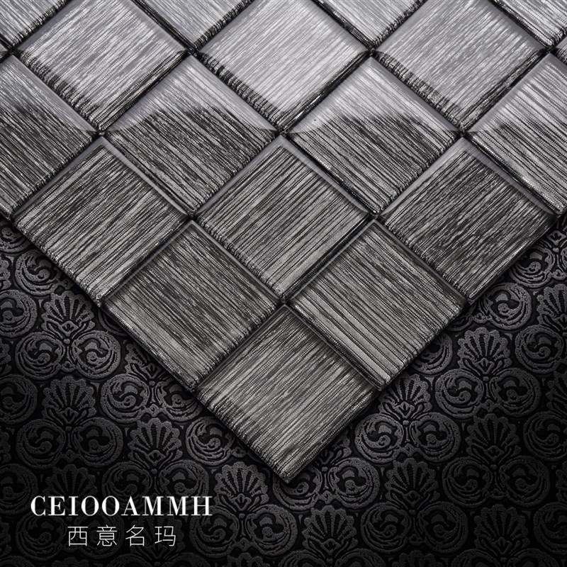 黑灰色玻璃马赛克北欧阳台咖w啡厅背景墙浴室瓷砖鱼池泳池自粘砖