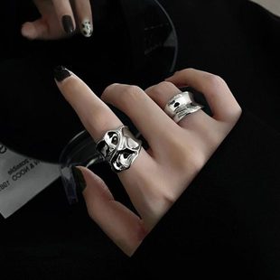 srrmhyn欧美S925银夸张个性 重工凹凸开口指环嘻哈 戒指女复古时尚