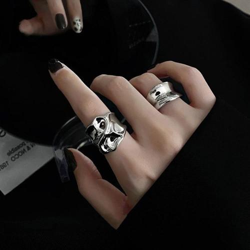srrmhyn欧美S925银夸张个性戒指女复古时尚重工凹凸开口指环嘻哈