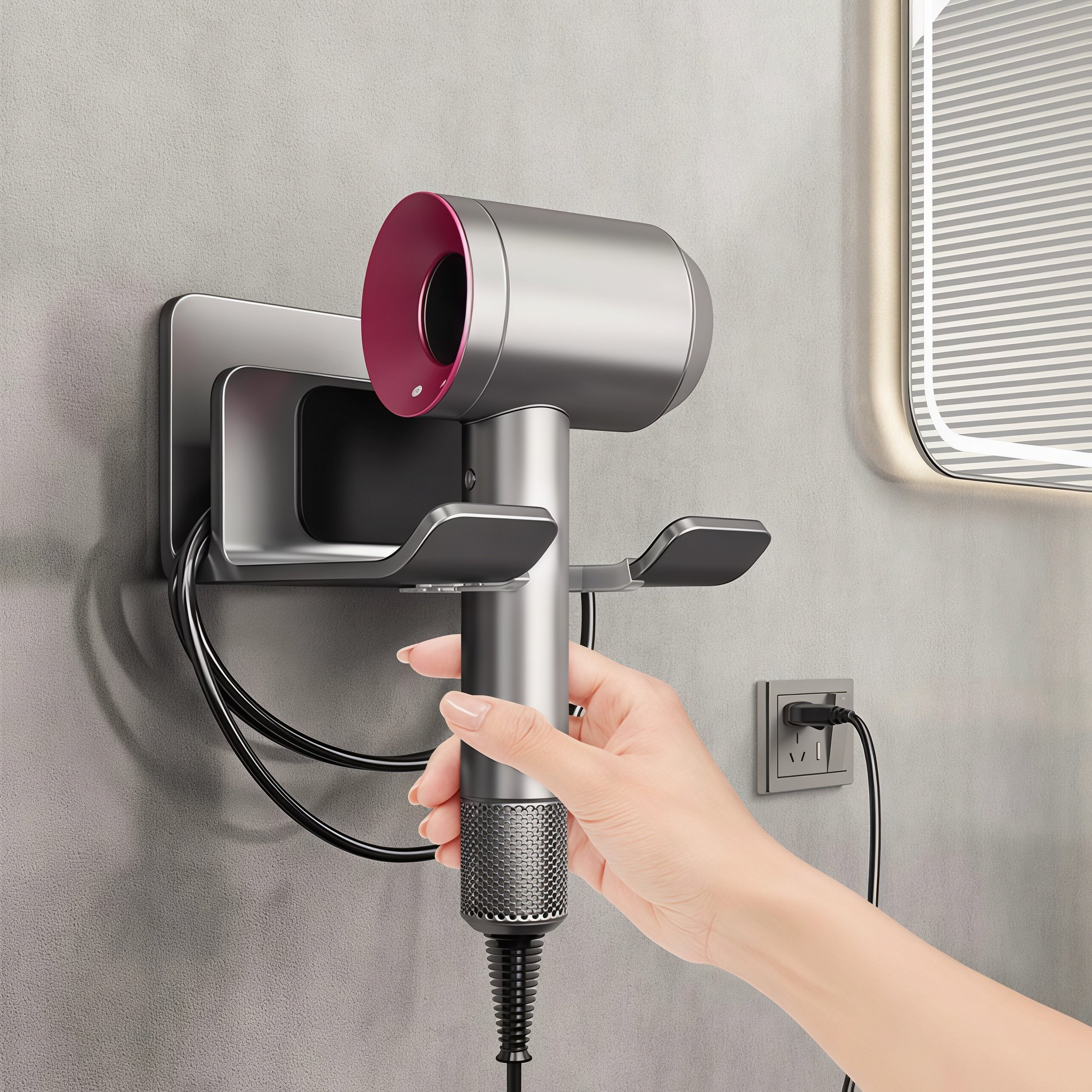 浴室免打孔绕线吹风机壁挂架