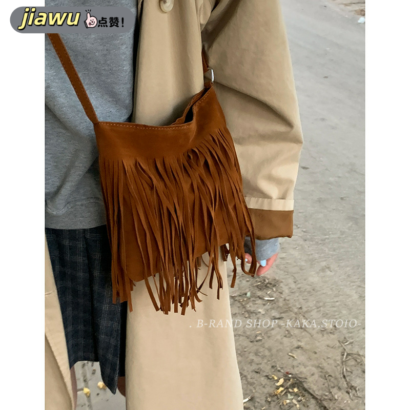 新款小众复古麂皮绒流苏时尚简约