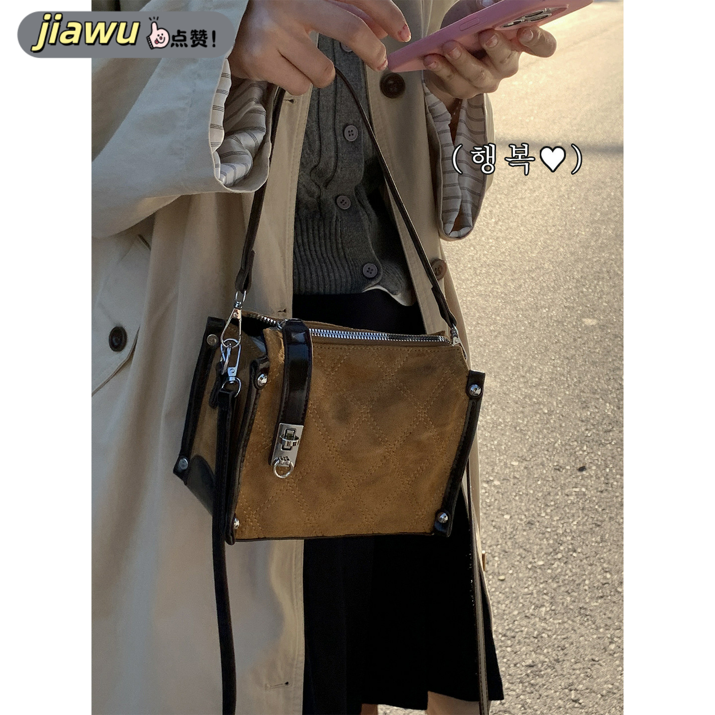 新款复古小众手提包小拎包女麂皮