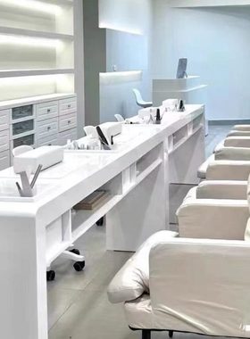 8V美甲桌白色奶油风日式可夹灯美甲桌子人双人三人操作美甲