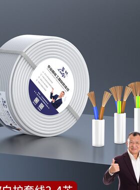 国标纯铜白色RVV电线家用电源线2芯3芯4芯1.0 1.5平方2.5软护套线