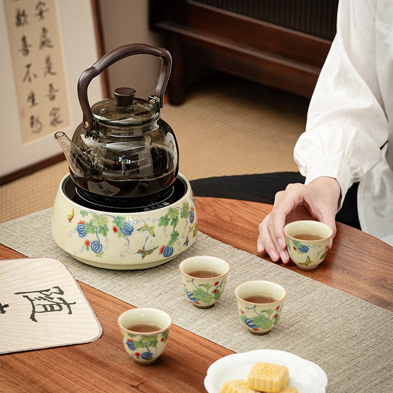 煮茶壶玻璃新款耐高温提梁花茶陶瓷框电陶炉烧水壶泡茶壶节日送礼