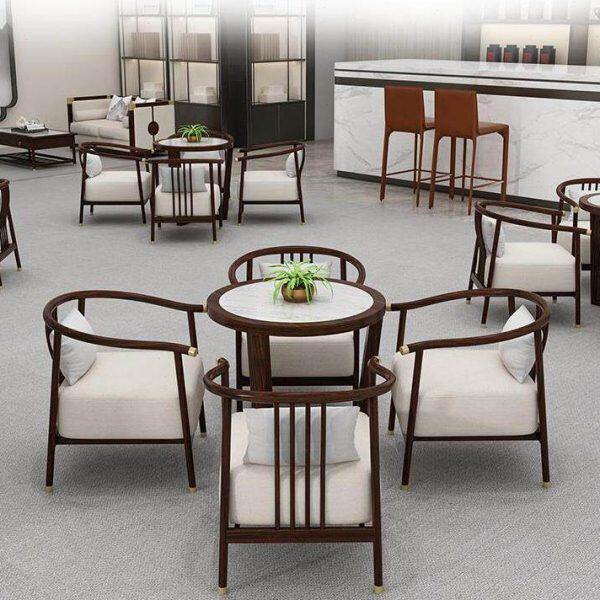 新中式售楼处洽谈沙发桌椅组合酒店大堂接待部茶楼茶坊卡座可定制