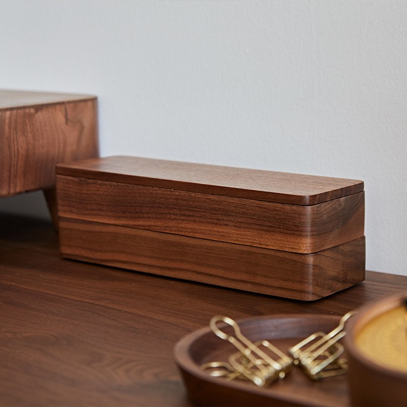 WM9A实木办公桌面收纳盒多层杂物整理小木盒长方形抽屉内分隔盒