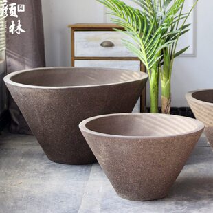喇叭口花钵敞口大花盆粗陶景观组合花盆户外景观大花盆
