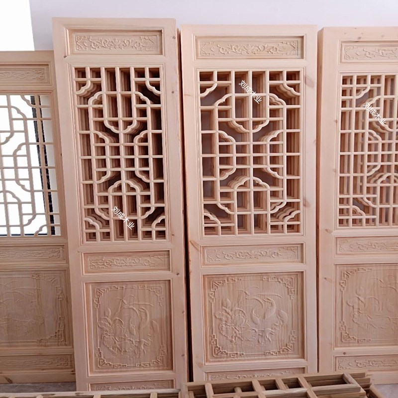 实木新中式屏风隔断仿古门窗花格镂空榫卯结构定 做定 做白胚松木