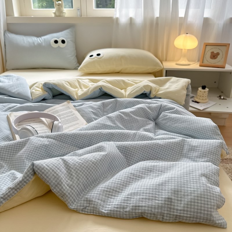 夏季薄被子双人夏凉被四件套学生宿舍单人三件空T调被可水洗软糯