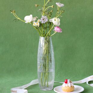 法式复古冰裂纹玻璃花瓶高级感30cm细高透明家用客厅桌面装饰花瓶