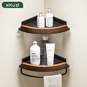 西图子黑胡桃木卫生间置物架浴室角架三角架墙角免打孔壁挂收纳架