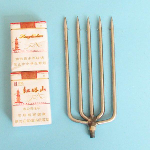 鱼叉不锈钢头5齿排叉圆尖纯手工老式倒刺细刺超硬小号伸缩杆