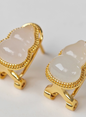 矣太【瑾玉】新葫芦耳饰女花边耳钉新疆和田玉耳环送妈妈生日礼物