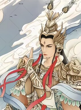 二郎真君杨戬画像挂装供奉画饰画玄关书廊走房背景墙装裱卷轴挂轴