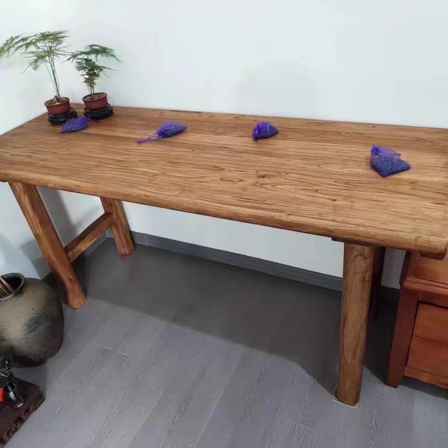 老榆木实木餐桌复古茶桌长条餐桌家用餐馆吧台书桌办公电脑桌民宿