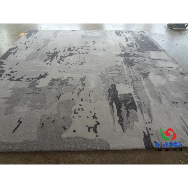 新中式抽象灰色水墨画样板房客厅茶几沙发地毯大厅接待室贵宾室