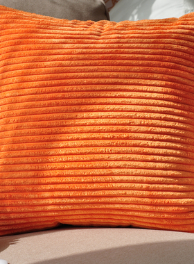 灯芯绒靠垫抱枕靠枕套子不含x芯毛绒糖果色汽车沙发桔色橙色纯色