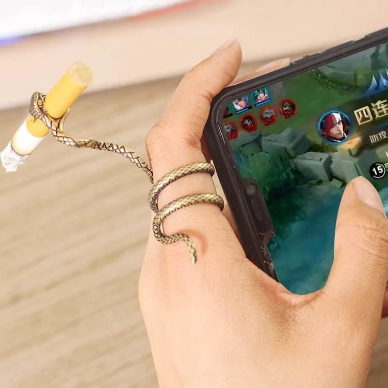 蛇形戒指烟托烟夹指环潮s人个性潮抽烟烟架创意烟嘴架嘻哈戒指支