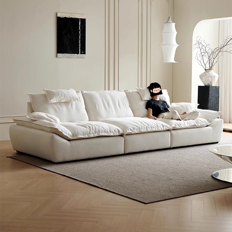 大帆船直排沙发超宽坐深云朵奶油侘寂风现代简约客厅高Z端棉麻沙