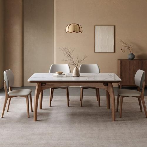 实木岩板餐桌现代简约进口白蜡木胡桃色长方形意式小户型岩板桌子