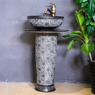 阳台陶瓷立柱洗手盆一体台柱落地式艺术洗脸简易面盆家用户外花园