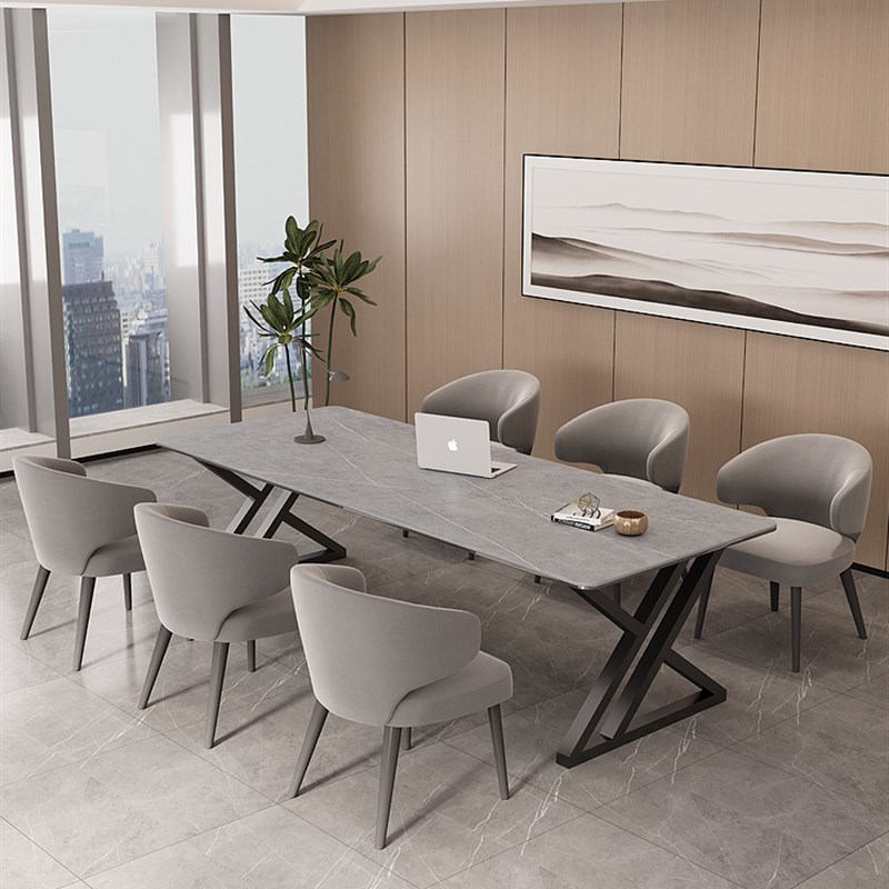 轻奢岩板会议桌长桌接待洽谈桌椅C组合大理石极简书桌办公桌工作