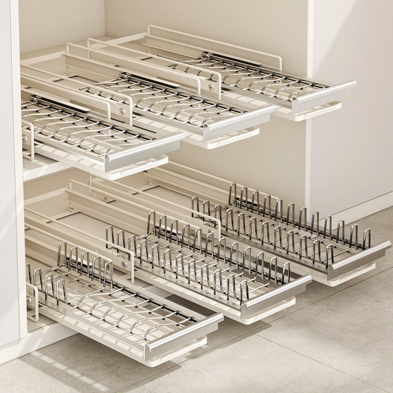 不锈钢碗碟收纳架厨房橱柜内置物架抽屉式拉篮抽拉碗盘子沥水碗架