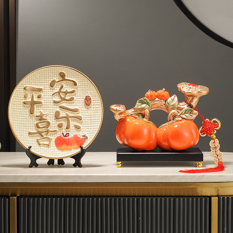 柿柿事事如意柿子装n饰摆件客厅博古架酒柜电视柜入宅乔迁新居礼